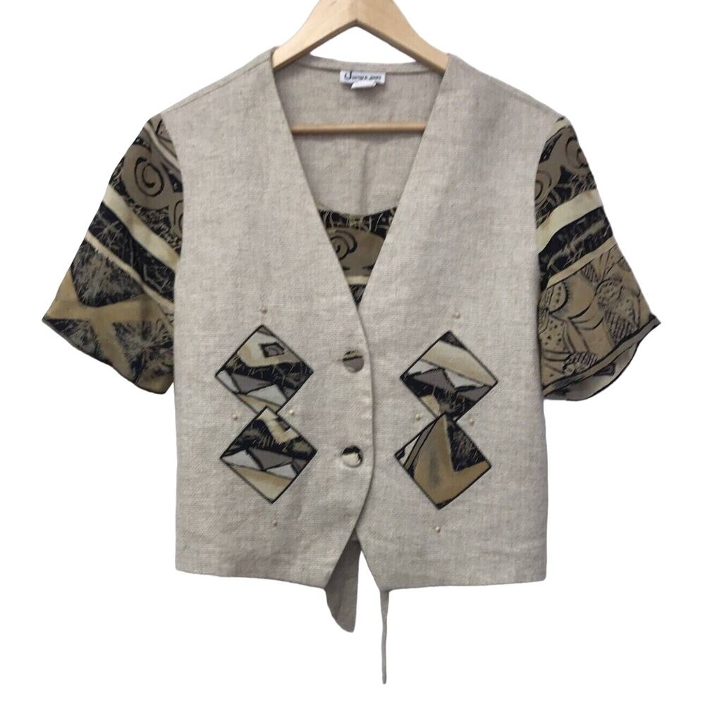 Vintage Justin B Jones Top Womens Medium Vest Attached Shirt Linen Blend